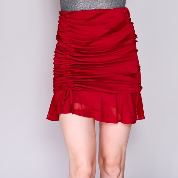IRO Burgundy Melina Ruched Ruffle Mini Skirt - Picture 6 of 6